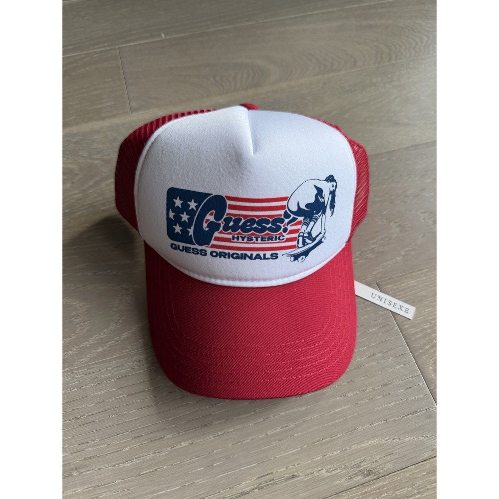 HYSTERIC GLAMOUR x GUESS JEANS RED BASEBALL HAT TRUCKER PUFF ❤️✅ BRAND NEW RARE